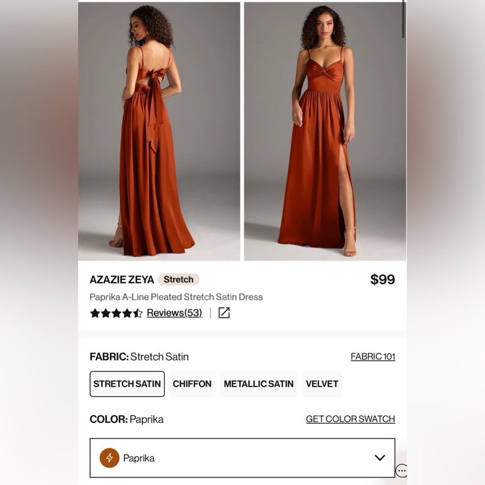 AZAZIE ZEYA — Paprika A-Line Pleated Stretch Satin Dress - Picture 3 of 14